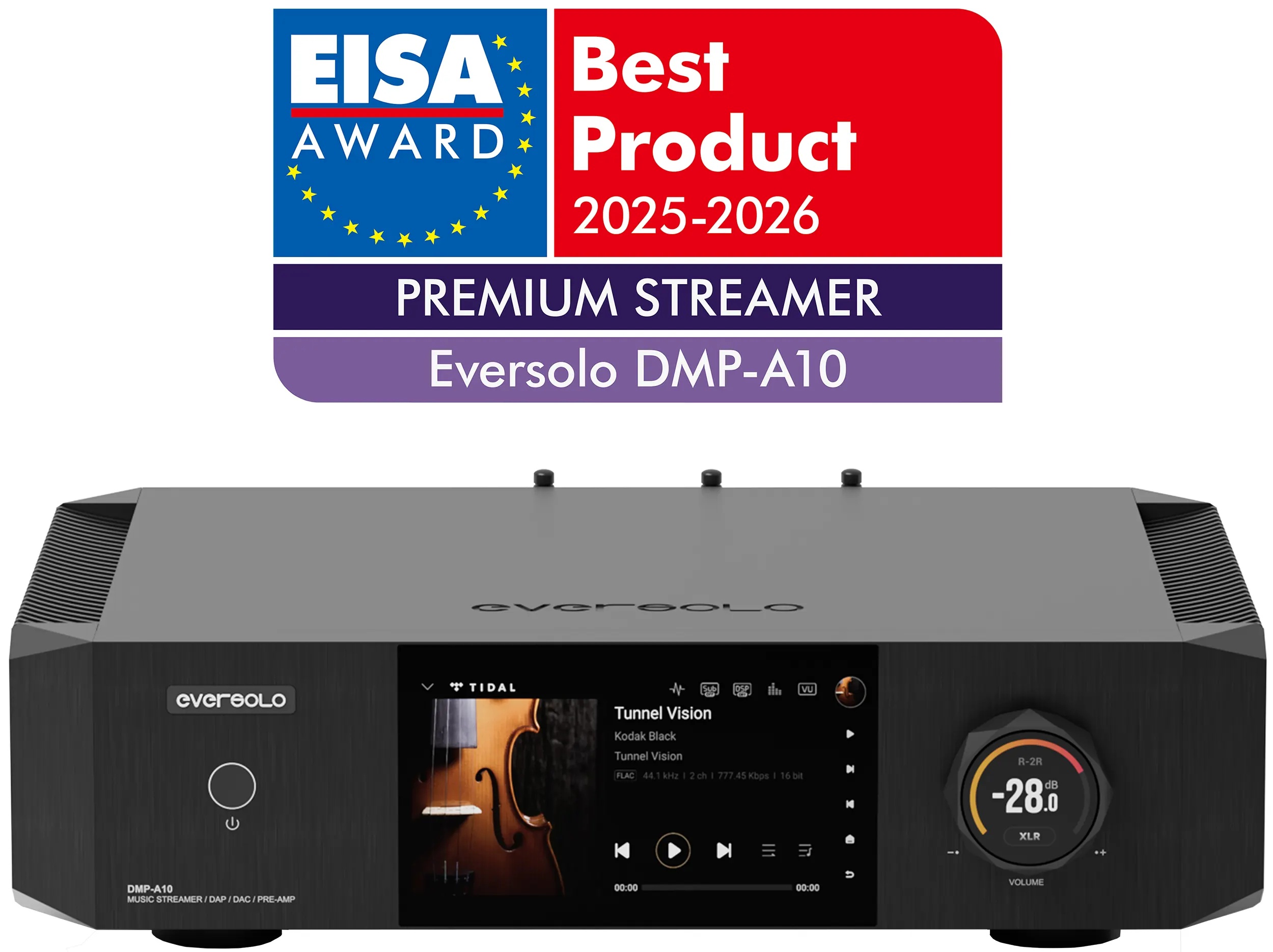EverSolo DMP-A10 to referencyjny streamer Hi-Fi z zaawansowanym DAC, korekcją akustyki i ekranem dotykowym. Laureat EISA 2025–2026.